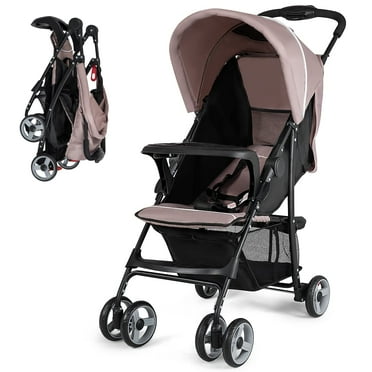 Lightweight Stroller, Compact Toddler Travel Stroller for Airplane, Infant Stroller w/Adjustable Backrest/Footrest/Canopy, 5-Point Harness, Storage Basket, Easy One-Hand Fold, Coffee