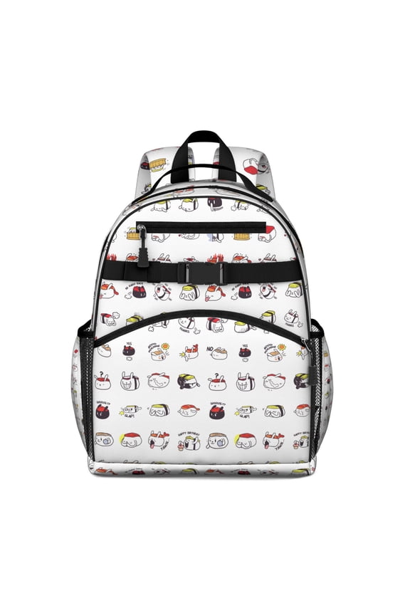 Lightweight Student Backpack with Sushi Roll and Avocado Patterns Spacious School Book Bag for Student and Students Perfect for Back to School and Travel Adjustable Chest Strap