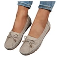 thumbnail image 1 of Lightweight Suede Loafers for Women Bowknot Slip On Dressy Flats Shoes Wide Toe Box Non Slip Walking Shoes Beige Size 7, 1 of 9