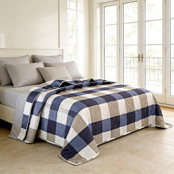 Lightweight Summer Air Conditioner Quilt, Breathable Washable Checked Quilt Insert, Soft All Season Thin Comforter for Bedroom Dormitory Travel Gift Use Multiple Sizes