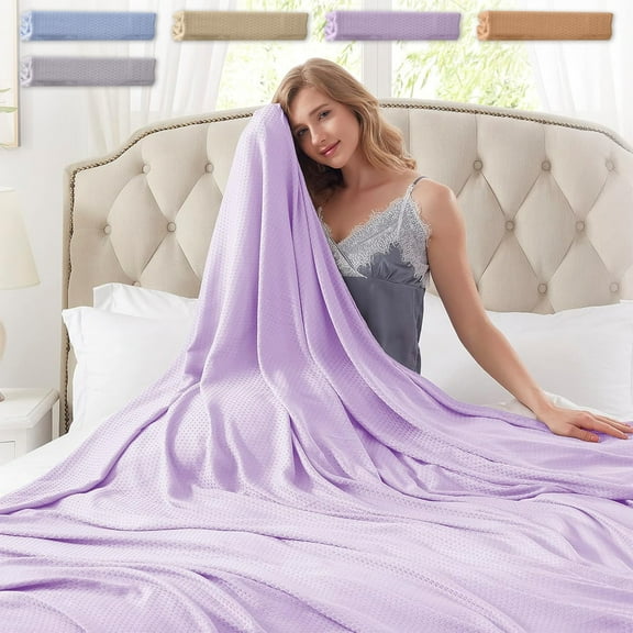 Lightweight Summer Blanket | Breathable Soft Cozy Thermal Bed Blanket | Polyester Comforter Throw | Washable Fade Resistant | Blue Beige Khaki Gray Purple | 100x90cm