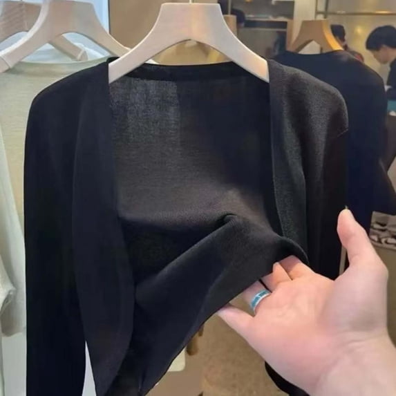 Lightweight Summer Cardigan For Women Short Sleeve Open Front Knit Everyday Layering, L, Black