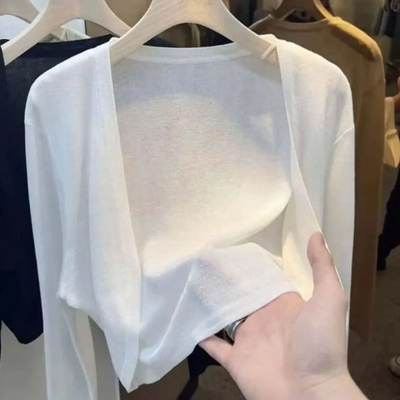 Lightweight Summer Cardigan For Women Short Sleeve Open Front Knit Everyday Layering, L, White