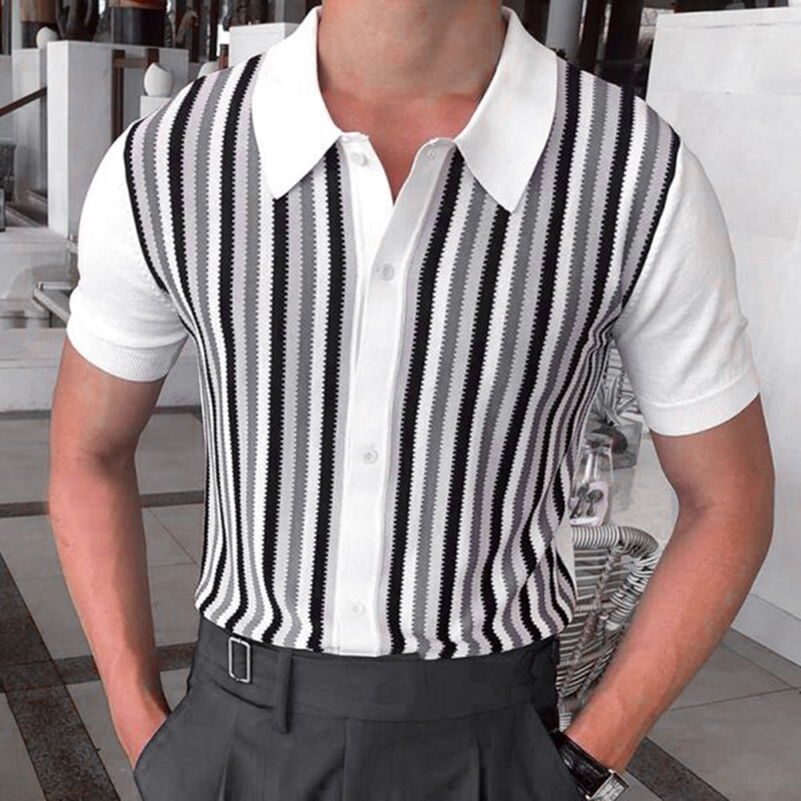 Lightweight Summer Cardigan Mens Fashion Casual Single Lapel Striped Cardigan Short Sleeve T Shirt Jacket Top White Walmart