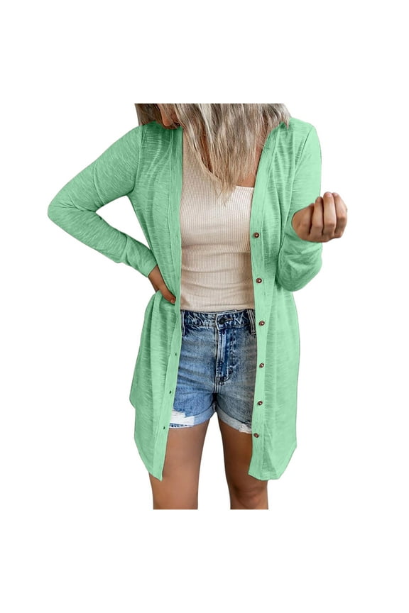 Lightweight Summer Cardigan Sweater New Lightweight Cardigans for Women Open Front Casual Long Sleeve Button down Thin Sweater with Pockets Green L