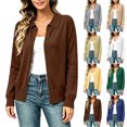thumbnail image 1 of Lightweight Summer Cardigan Sweater Women's Solid Color Knitted Cardigan Long Sleeve Button Collared Hoodless Casual Outwear Brown S, 1 of 7