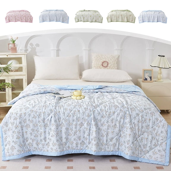 Lightweight Summer Cool Comforter, Thin Breathable Bed Quilt Core, Machine Washable Air Conditioner Bedding, Soft Comfortable Thin Quilt for Bedroom, Dorm & Home, No-Fade Easy Care Summer, E