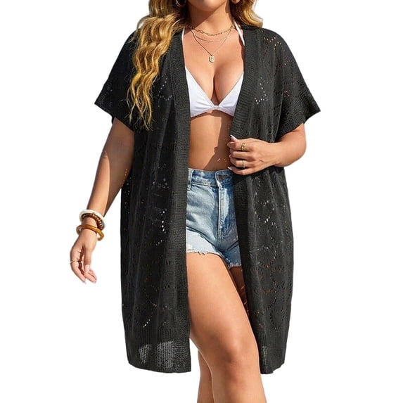 Lightweight Summer Crochet Cardigan for Women Short Sleeve Open Front Kimono Beach Cover Ups