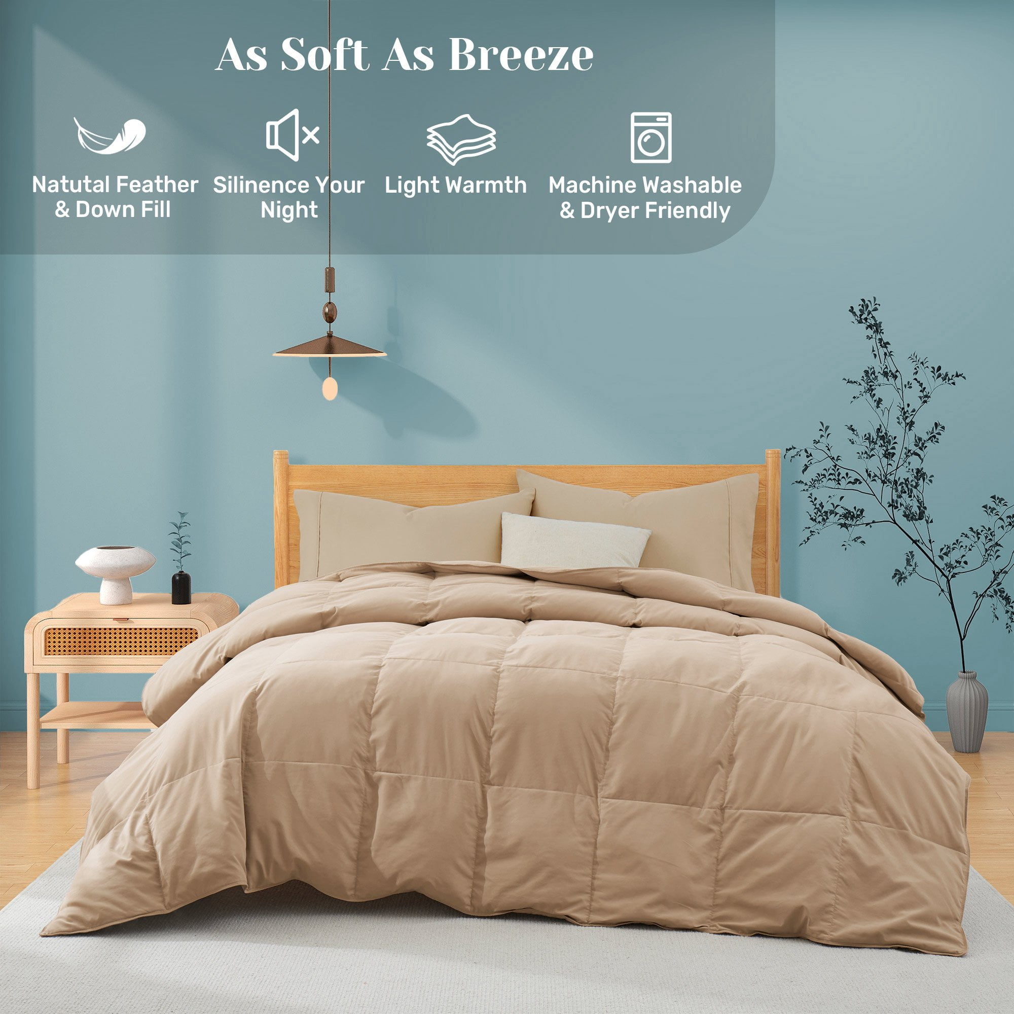 Lightweight Summer Down Blanket Twin White Goose Down Feather Fiber Comforter