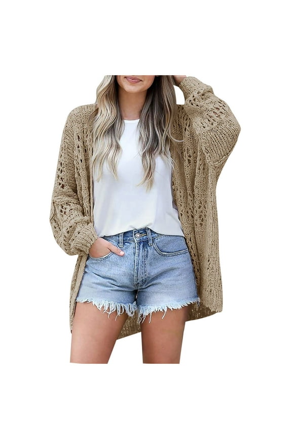Lightweight Summer Fall Cardigan for Women Spring Open Front Long Batwing Sleeve Netted Crochet Cardigans Sweaters