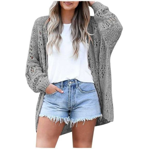 Lightweight Summer Fall Cardigan for Women Spring Open Front Long Batwing Sleeve Netted Crochet Cardigans Sweaters