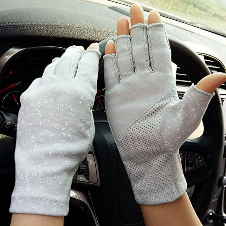 Xilong Lightweight Summer Fingerless Gloves Men Women UV Sun Protection Driving Cotton Gloves-Gray, adult Unisex, Size: One Size