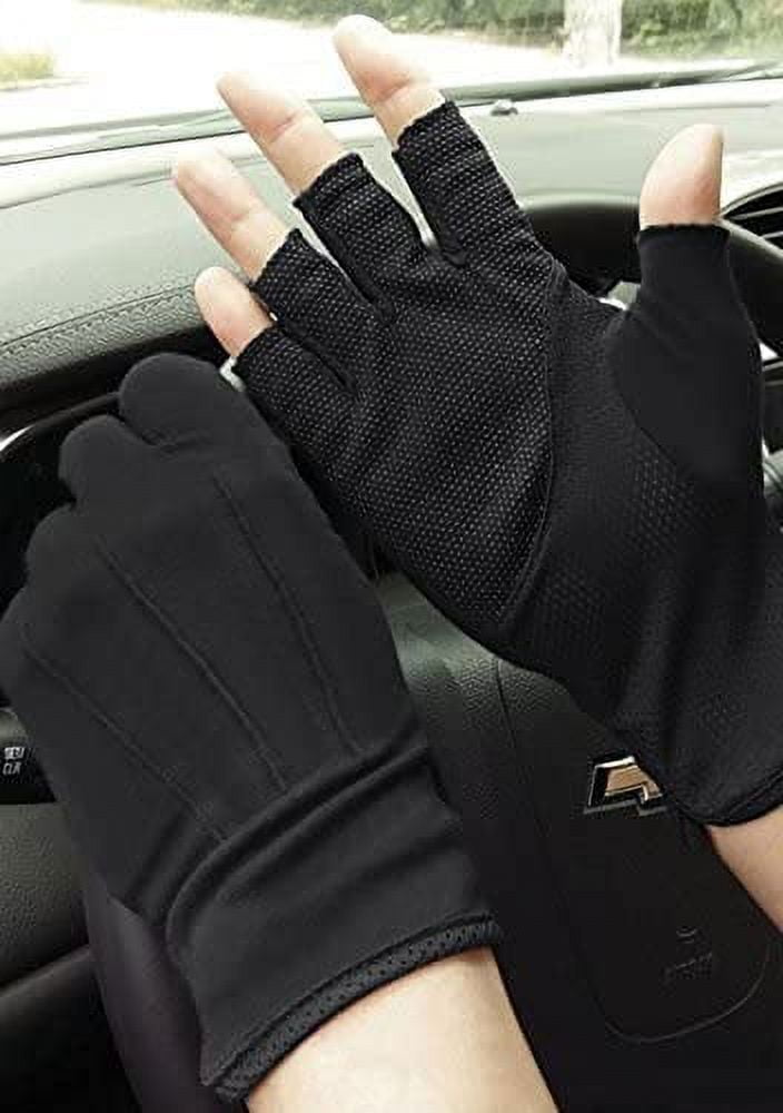 Lightweight Summer Fingerless Gloves Men Women UV Sun Protection Driving  Cotton Gloves Nonslip Touchscreen Gloves-Black