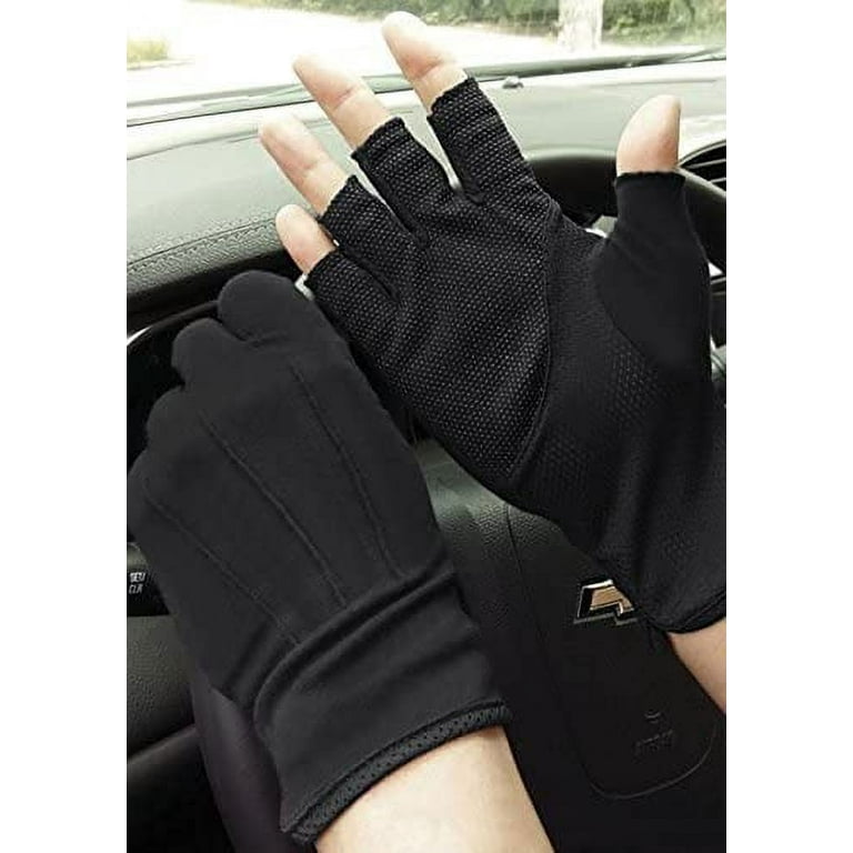 Xilong Lightweight Summer Fingerless Gloves Men Women UV Sun Protection Driving Cotton Gloves Nonslip Touchscreen Gloves-Black, adult Unisex, Size