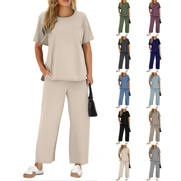 Xdegoge Cotton Linen Sets for Women Two Piece Crewneck Sleeveless Casual Tops Trendy Outfits Oversized Long Wide Leg Pants Homewear Vacation Matching Clothes