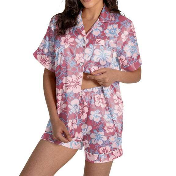 Lightweight Summer Pajamas Women's Pajamas Set Casual Print Short Sleeve Button Down Shirt Pajamas Shorts Set Pajamas