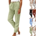 thumbnail image 1 of Lightweight Summer Pants Women 2026 Trendy Drawstring Elastic Waist Linen Palazzo Pants Casual Petite Trouser with Pockets Green M, 1 of 5