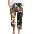 thumbnail image 1 of Lightweight Summer Trousers Women Ladies Cotton Linen Boho Trousers with Pocket Floral Printed Cropped Pants Elastic Waisted Wide Leg Trousers Vintage Ethnic Trousers Hippie Palazzo Pants, 1 of 4
