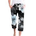 thumbnail image 1 of Lightweight Summer Trousers Women Ladies Cotton Linen Boho Trousers with Pocket Floral Printed Cropped Pants Elastic Waisted Wide Leg Trousers Vintage Ethnic Trousers Hippie Palazzo Pants, 1 of 4