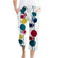 thumbnail image 1 of Lightweight Summer Trousers Women Ladies Cotton Linen Boho Trousers with Pocket Floral Printed Cropped Pants Elastic Waisted Wide Leg Trousers Vintage Ethnic Trousers Hippie Palazzo Pants, 1 of 4