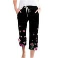 thumbnail image 1 of Lightweight Summer Trousers Women Ladies Cotton Linen Boho Trousers with Pocket Floral Printed Cropped Pants Elastic Waisted Wide Leg Trousers Vintage Ethnic Trousers Hippie Palazzo Pants, 1 of 4