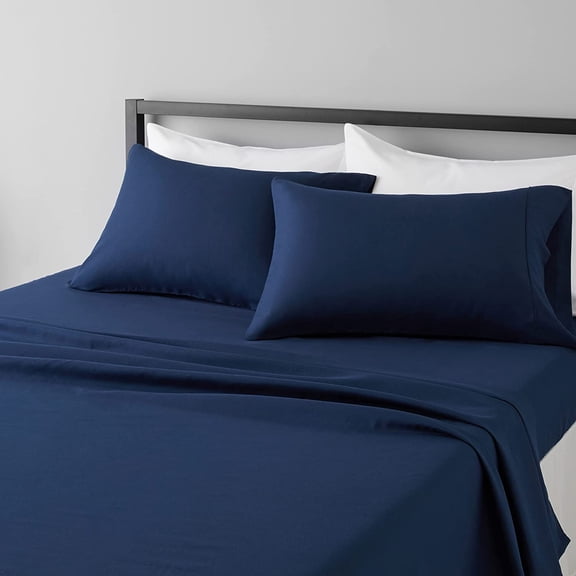 Lightweight Super Soft Easy Care Breathable Microfiber 4 Piece Bed Sheets Set with 14-Inch Deep Pockets, Full, Navy Blue, Solid