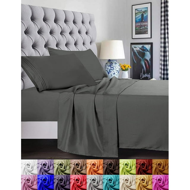 Elegant Comfort 4-Piece Microfiber Bed Sheet Set, Queen – Deep Pocket, 14-inch Deep Pockets, Grey