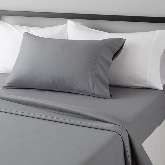 Lightweight Super Soft Easy Care Wrinkle-Free Breathable Brushed Microfiber 3-Piece Bed Sheet Set with 14-Inch Deep Pockets, Twin, Dark Gray, Solid