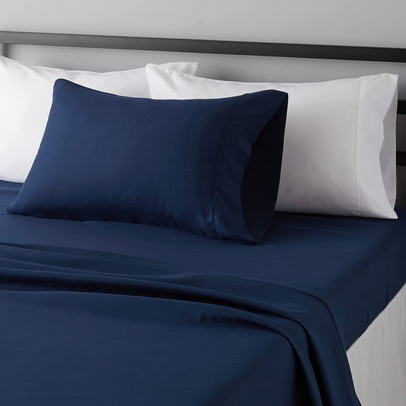 Lightweight Super Soft Easy Care Wrinkle Free Microfiber 3 Piece Bed Sheet Set with 14-Inch Deep Pockets, Twin, Navy Blue, Solid, Kids, Men & Women Bedding