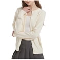 thumbnail image 1 of Lightweight Sweater Cardigan for Women Knitted Crew Neck Long Sleeve Button Down Coat Trendy Casual Comfy Clothes (S, Beige), 1 of 7