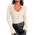 thumbnail image 1 of Lightweight Sweaters For Women Casual Long Sleeve Solid Color Beige V Neck Winter Outfits Fall Clothes Tunic Tops S-XL, 1 of 8