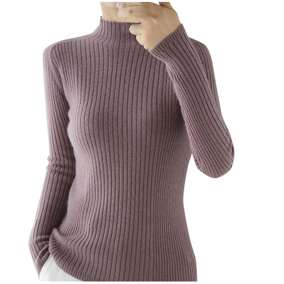 Lightweight Sweaters For Women Casual Solid Color Crew Neck Base Knitted Loose Purple Winter Outfits Fall Clothes Tunic Tops Turtleneck S-2XL