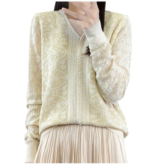Lightweight Sweaters For Women Casual Solid Color Loose Base Knitted Long Sleeves Crew Neck Winter Outfits Beige Fall Clothes Tunic Tops (M)