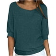 thumbnail image 1 of Lightweight Sweaters For Women Solid Color Half Sleeve Loose Casual Round Neck Winter Outfits Blue Fall Clothes Tunic Tops (M), 1 of 6