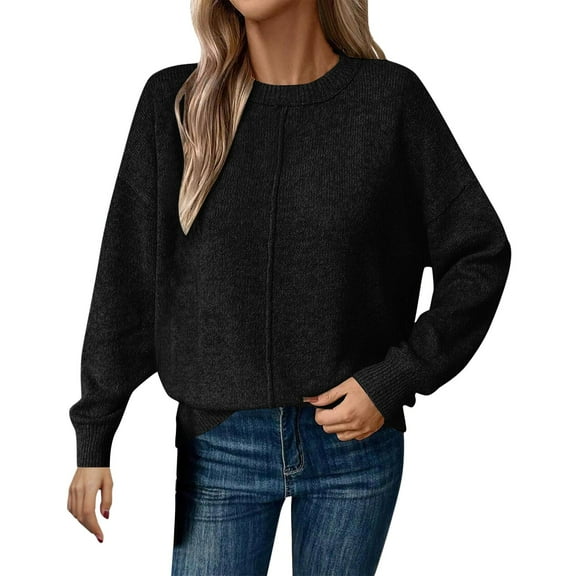 Lightweight Sweaters for Women,Pullover Sweater Loose Fashion Crew Neck Solid Color Knitwear Women Pullover Sweater Fall Winter Use,Zip Up Sweaters for Women,04 Black,L