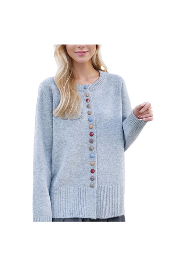 Lightweight Sweaters for Women Cardigan Casual Crew Neck Button Down Knitted Coats Cozy Soft Long Sleeve Outwear (Gray 2XL)