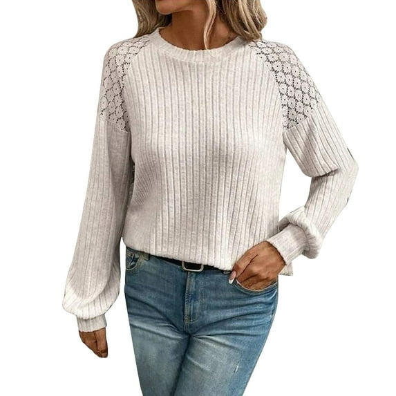 Lightweight Sweaters for Women Crew Neck Casual Loose Solid Color Knitted Pullover Sweater