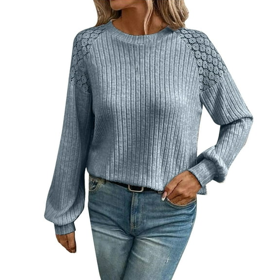 Lightweight Sweaters for Women Crew Neck Casual Loose Solid Color Knitted Pullover Sweater