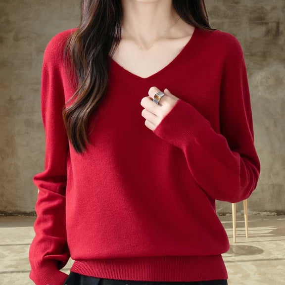 Lightweight Sweaters for Women Fall Long Sleeve V Neck Soft Knit Loungewear Sweater Loos Casual Pullover Knitwear Tops M