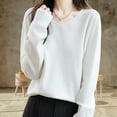 thumbnail image 1 of Lightweight Sweaters for Women Fall Long Sleeve V Neck Soft Knit Loungewear Sweater Loos Casual Pullover Knitwear Tops White L, 1 of 6
