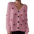 thumbnail image 1 of Lightweight Sweaters for Women Fall Winter Button V Neck Embroidered Heart Pattern Cardigan Knit Women's Blouses,Pink,M, 1 of 4