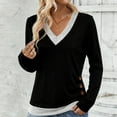 thumbnail image 1 of Lightweight Sweaters for Women Long Sleeve Dressy V Neck Knit Tunic Tops with Decorative Buttons, 1 of 6