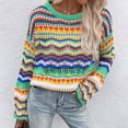 thumbnail image 1 of Lightweight Sweaters for Women Loose Fit Sweater Fair Isle Round Neck Comfortable Fall Winter Long Sleeve Pullovers Top Multicolor Green M, 1 of 4