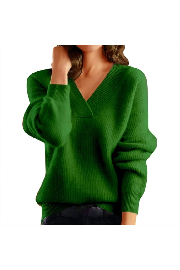 Lightweight Sweaters for Women Relaxed Fit Casual Solid Color Long Sleeve V Neck Soft Basic Pullover Tops Comfy Stretch Fall Outfits