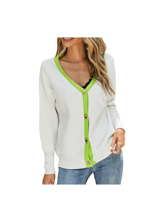 Lightweight Sweaters for Women Spring 2022 Fashion Color Block Button Up Cardigan Knitwear Long Sleeve Knit Tops