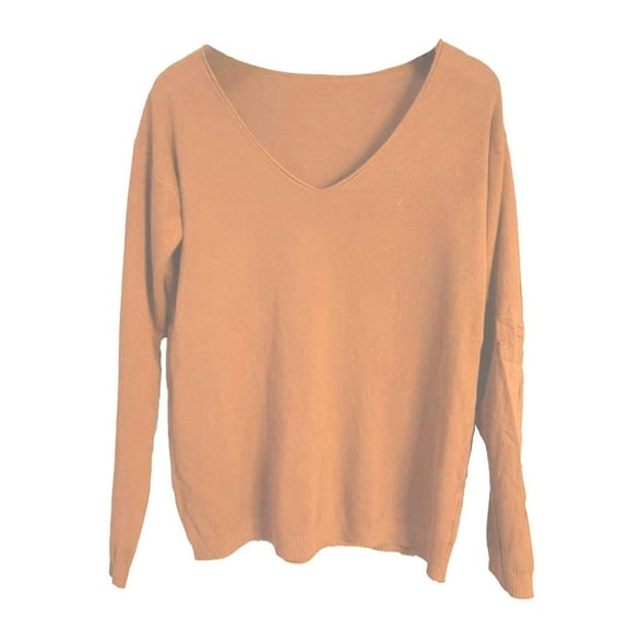 Lightweight Sweaters for Women Spring Fall V Neck Knit Sweaters Loose Fit Versatile Solid Layering Tops Sweater Orange M