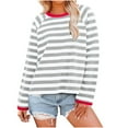thumbnail image 1 of Lightweight Sweatshirt for Women Fall Trendy Striped Crewneck Sweatshirts Pullover Colorblock Loose Casual Tops (M, Gray), 1 of 5