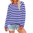 thumbnail image 1 of Lightweight Sweatshirt for Women Fall Trendy Striped Crewneck Sweatshirts Pullover Colorblock Loose Casual Tops (XL, Dark Blue), 1 of 5