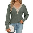 thumbnail image 1 of Lightweight Sweatshirts For Women Solid V Neck Long Sleeve Fall Tops Fashion Ribbled Knit Shirts Cogild, 1 of 6