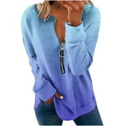 CAIYIFU Lightweight Sweatshirts For Women Zip Plus Size Womens Tops Fashion Tops Half Zip Round Neck Long Sleeve Tops